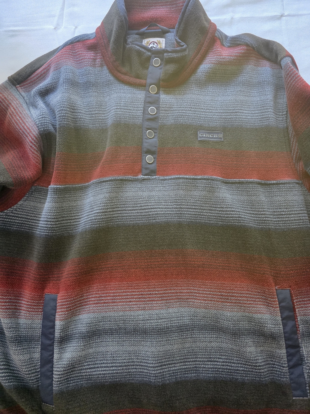 Cinch Men's Striped Snap-Front Pullover Sweater - Red, Gray, Black 2XL